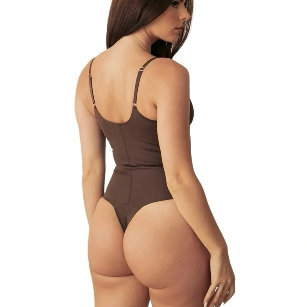 NWT PINSY | Dark‎ Brown Signature Spaghetti Thong Shapesuit Bodysuit Sz. XL